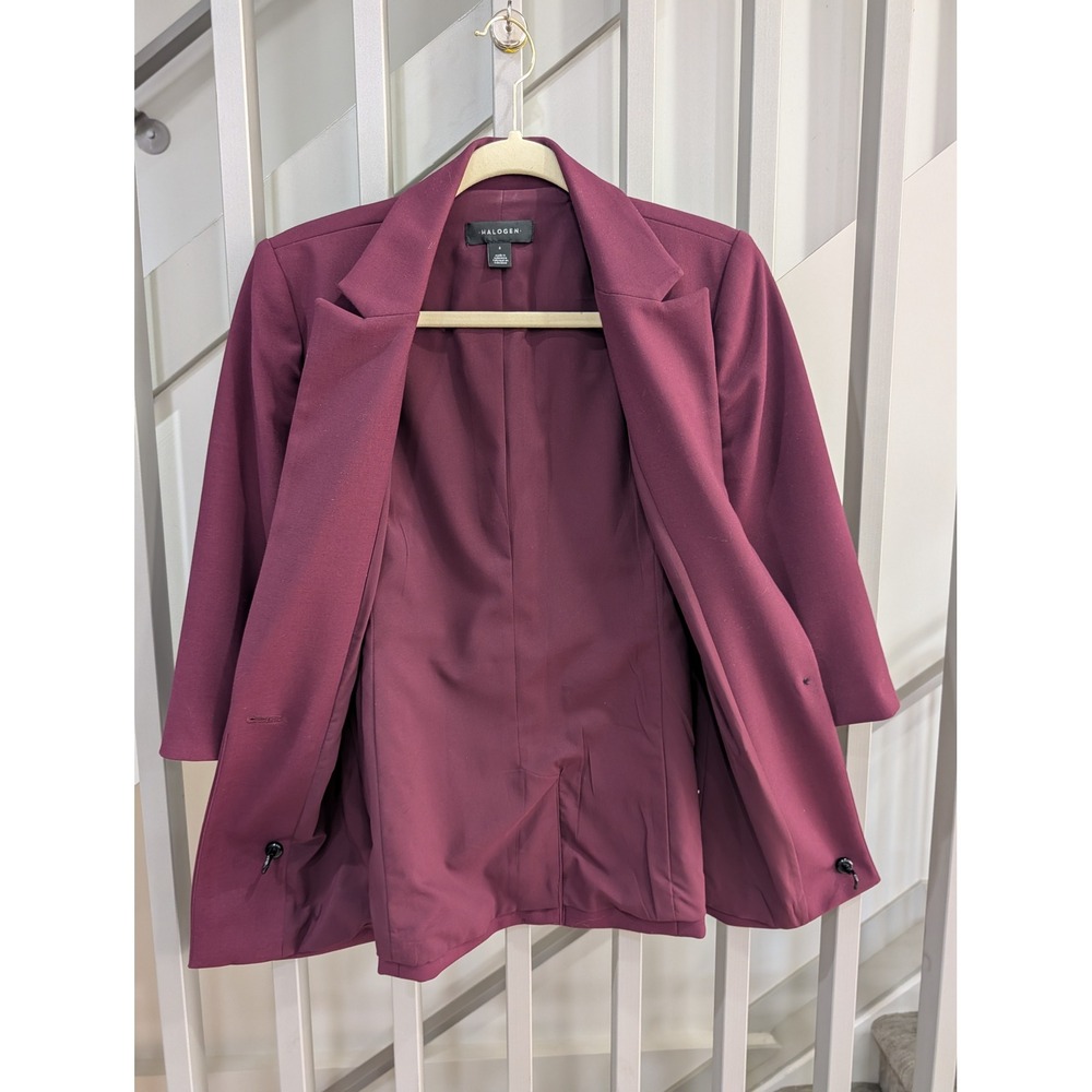 Halogen Burgundy Wine Tailored 3/4 Sleeve Blazer S - Picture 7 of 13